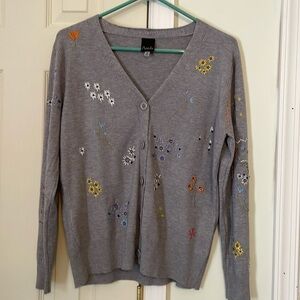 Anvil Women's Gray Embroidered Cardigan